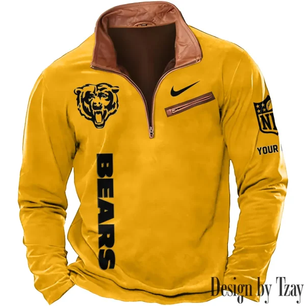 Chicago Bears New Polo Outdoor Casual Daily Streetwear Long Sleeve Turndown Zip SPTZSW070 - Image 3