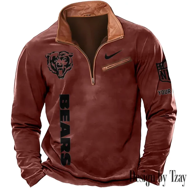 Chicago Bears New Polo Outdoor Casual Daily Streetwear Long Sleeve Turndown Zip SPTZSW070 - Image 4