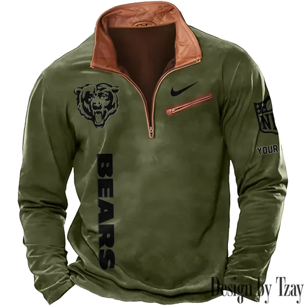 Chicago Bears New Polo Outdoor Casual Daily Streetwear Long Sleeve Turndown Zip SPTZSW070 - Image 5
