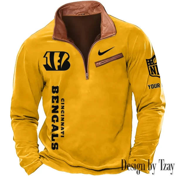 Cincinnati Bengals New Polo Outdoor Casual Daily Streetwear Long Sleeve Turndown Zip SPTZSW071