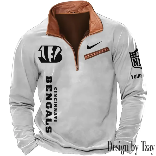 Cincinnati Bengals New Polo Outdoor Casual Daily Streetwear Long Sleeve Turndown Zip SPTZSW071 - Image 2