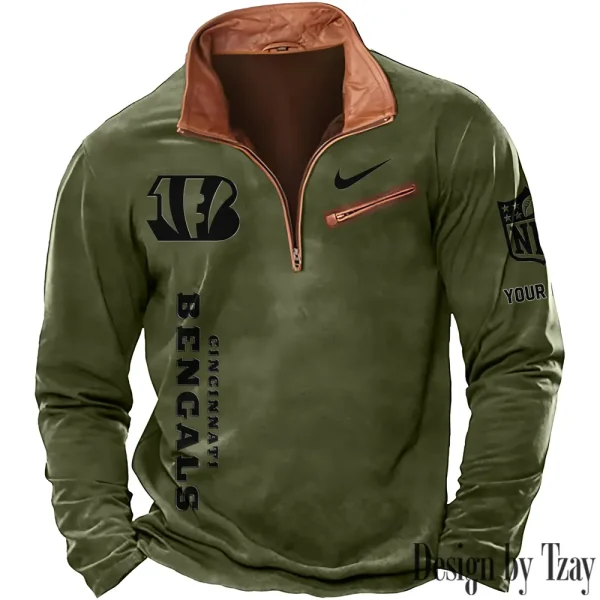 Cincinnati Bengals New Polo Outdoor Casual Daily Streetwear Long Sleeve Turndown Zip SPTZSW071 - Image 5