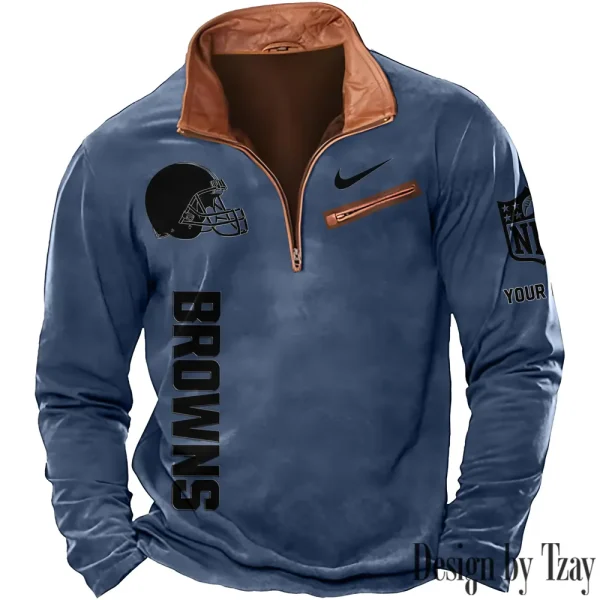 Cleveland Browns New Polo Outdoor Casual Daily Streetwear Long Sleeve Turndown Zip SPTZSW072