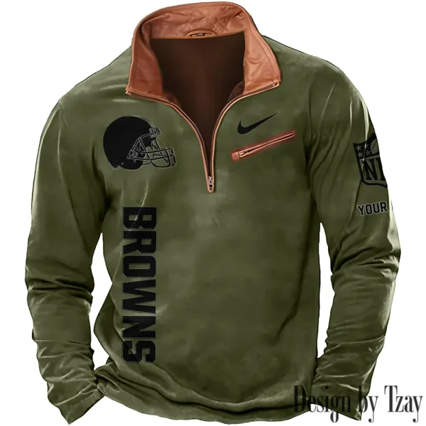 Cleveland Browns New Polo Outdoor Casual Daily Streetwear Long Sleeve Turndown Zip SPTZSW072 - Image 2