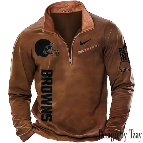 Cleveland Browns New Polo Outdoor Casual Daily Streetwear Long Sleeve Turndown Zip SPTZSW072 - Image 3