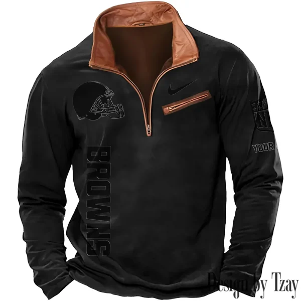 Cleveland Browns New Polo Outdoor Casual Daily Streetwear Long Sleeve Turndown Zip SPTZSW072 - Image 4