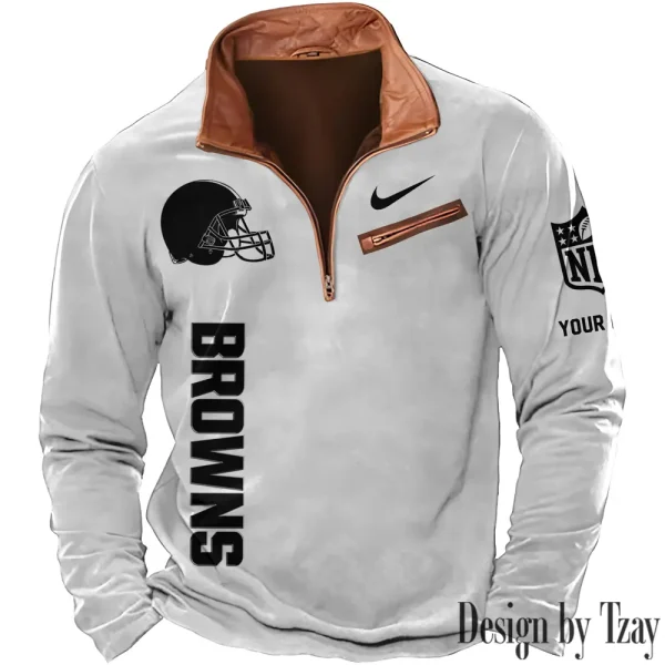 Cleveland Browns New Polo Outdoor Casual Daily Streetwear Long Sleeve Turndown Zip SPTZSW072 - Image 5