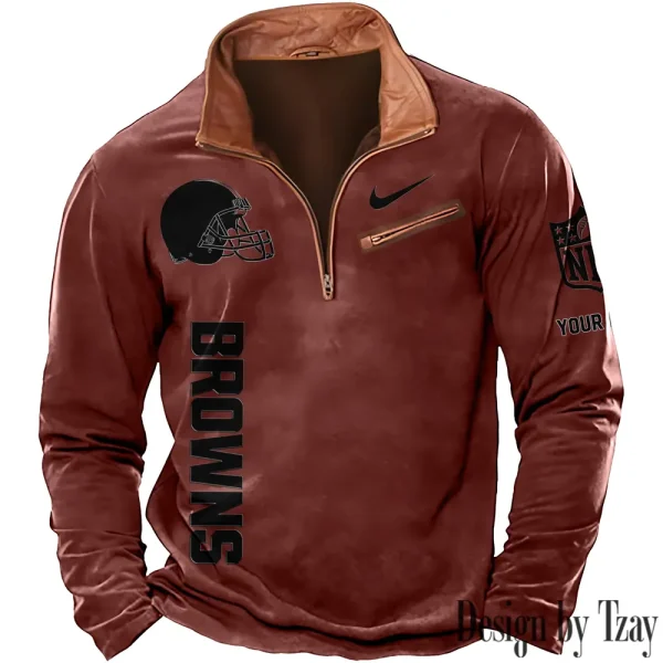 Cleveland Browns New Polo Outdoor Casual Daily Streetwear Long Sleeve Turndown Zip SPTZSW072 - Image 6