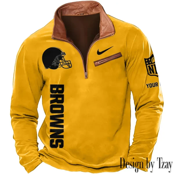 Cleveland Browns New Polo Outdoor Casual Daily Streetwear Long Sleeve Turndown Zip SPTZSW072 - Image 7