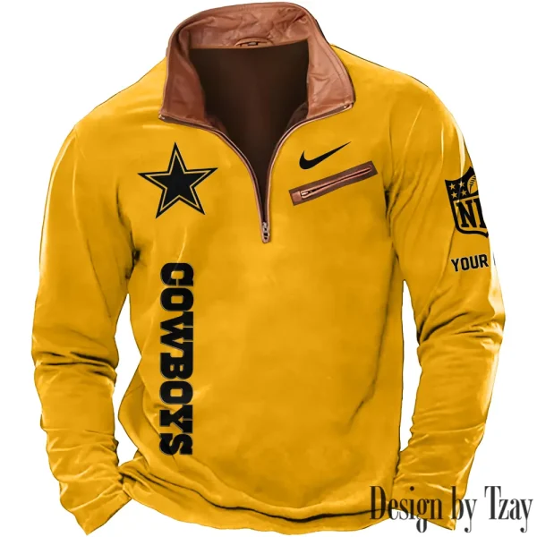 Dallas Cowboys New Polo Outdoor Casual Daily Streetwear Long Sleeve Turndown Zip SPTZSW073 - Image 7