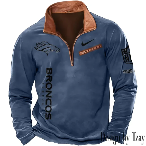 Denver Broncos New Polo Outdoor Casual Daily Streetwear Long Sleeve Turndown Zip SPTZSW074 - Image 2