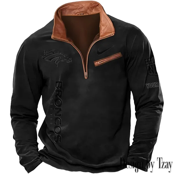 Denver Broncos New Polo Outdoor Casual Daily Streetwear Long Sleeve Turndown Zip SPTZSW074 - Image 3