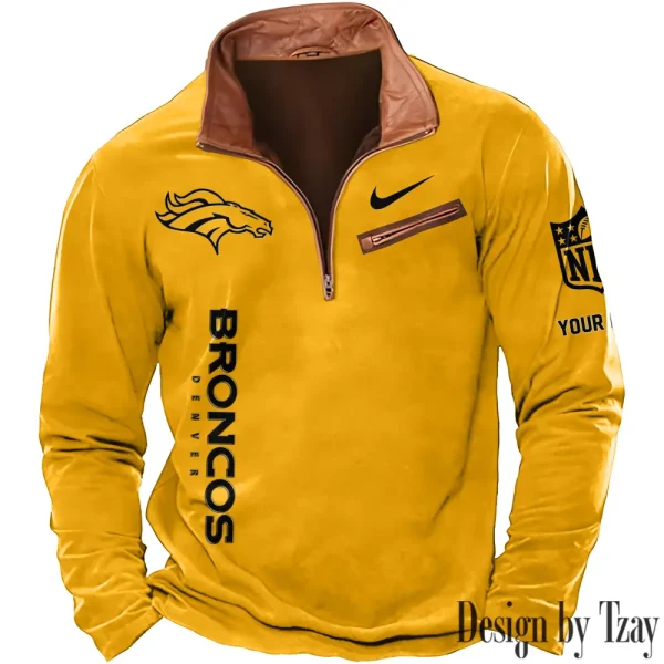 Denver Broncos New Polo Outdoor Casual Daily Streetwear Long Sleeve Turndown Zip SPTZSW074 - Image 4