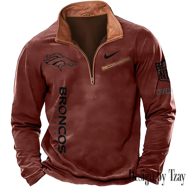 Denver Broncos New Polo Outdoor Casual Daily Streetwear Long Sleeve Turndown Zip SPTZSW074 - Image 5