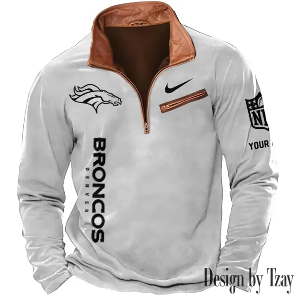 Denver Broncos New Polo Outdoor Casual Daily Streetwear Long Sleeve Turndown Zip SPTZSW074 - Image 6