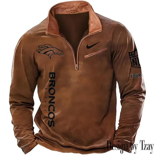 Denver Broncos New Polo Outdoor Casual Daily Streetwear Long Sleeve Turndown Zip SPTZSW074 - Image 7