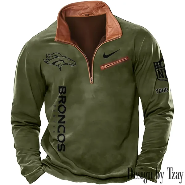 Denver Broncos New Polo Outdoor Casual Daily Streetwear Long Sleeve Turndown Zip SPTZSW074