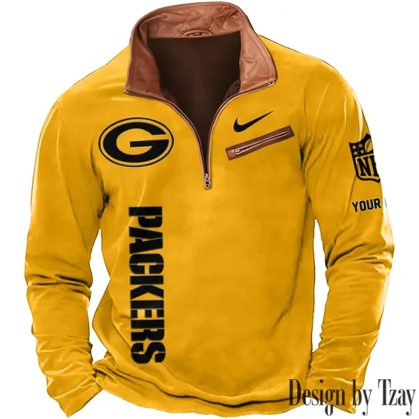 Green Bay Packers New Polo Outdoor Casual Daily Streetwear Long Sleeve Turndown Zip SPTZSW076 - Image 3