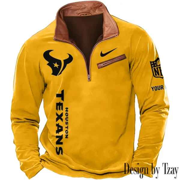 Houston Texans New Polo Outdoor Casual Daily Streetwear Long Sleeve Turndown Zip SPTZSW077 - Image 3