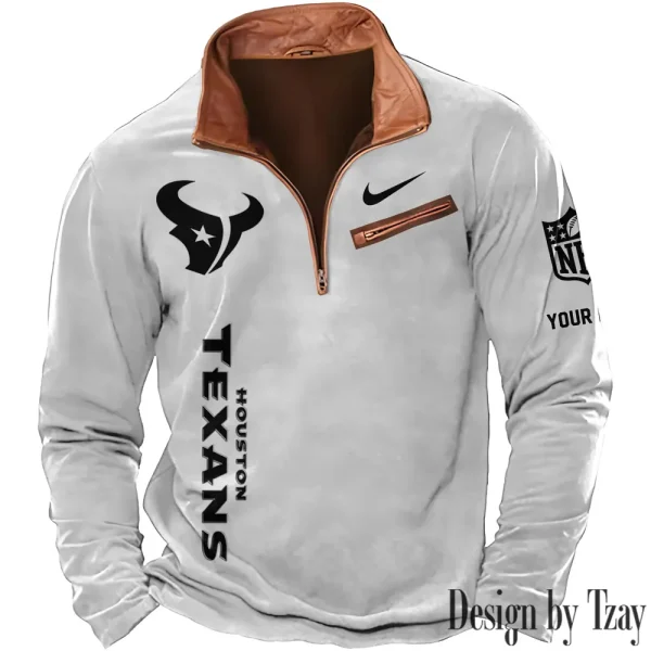 Houston Texans New Polo Outdoor Casual Daily Streetwear Long Sleeve Turndown Zip SPTZSW077 - Image 7