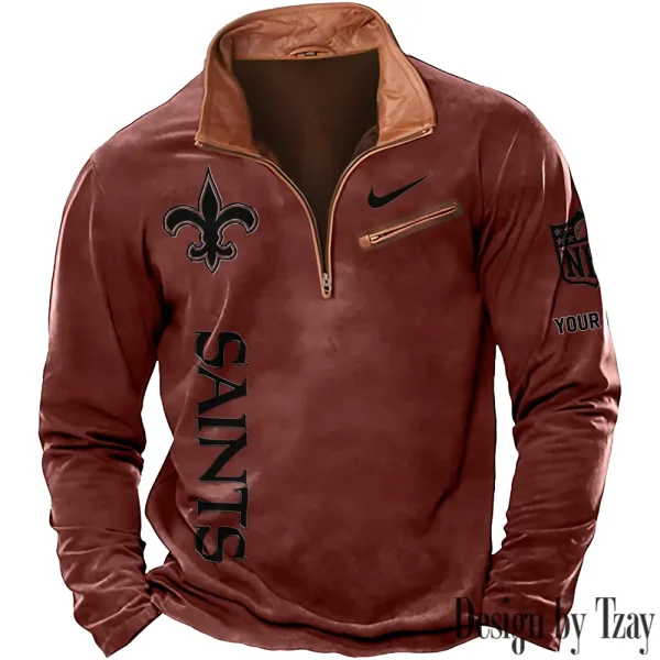 New Orleans Saints New Polo Outdoor Casual Daily Streetwear Long Sleeve Turndown Zip SPTZSW087 - Image 3