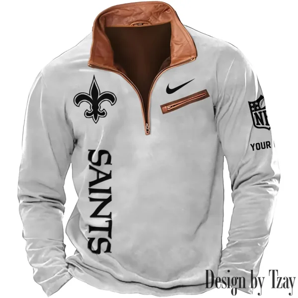 New Orleans Saints New Polo Outdoor Casual Daily Streetwear Long Sleeve Turndown Zip SPTZSW087