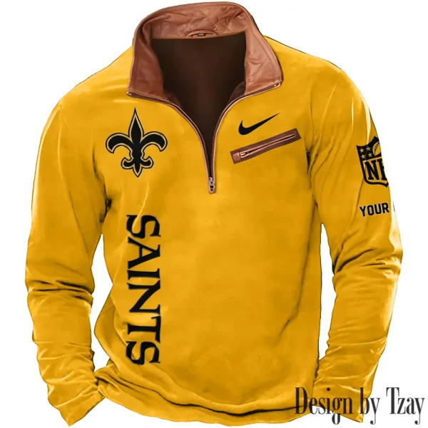 New Orleans Saints New Polo Outdoor Casual Daily Streetwear Long Sleeve Turndown Zip SPTZSW087 - Image 7