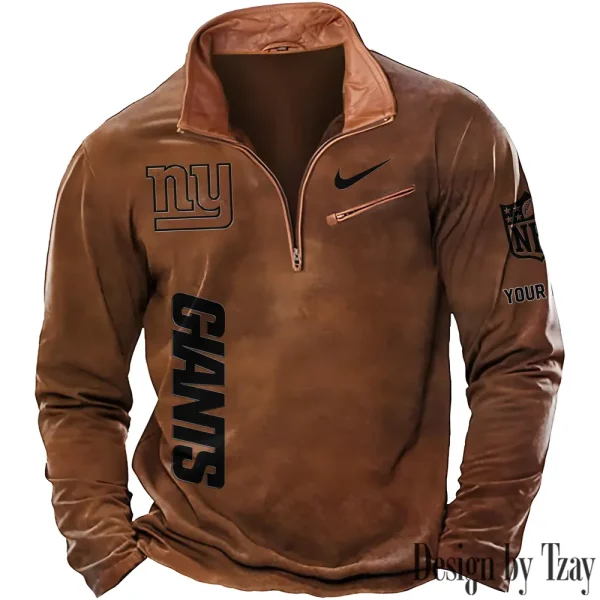 New York Giants New Polo Outdoor Casual Daily Streetwear Long Sleeve Turndown Zip SPTZSW088 - Image 2