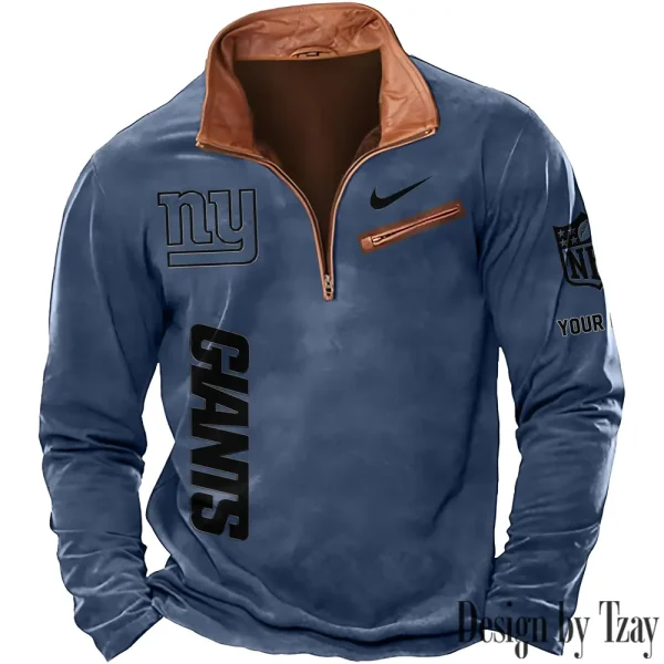 New York Giants New Polo Outdoor Casual Daily Streetwear Long Sleeve Turndown Zip SPTZSW088 - Image 4