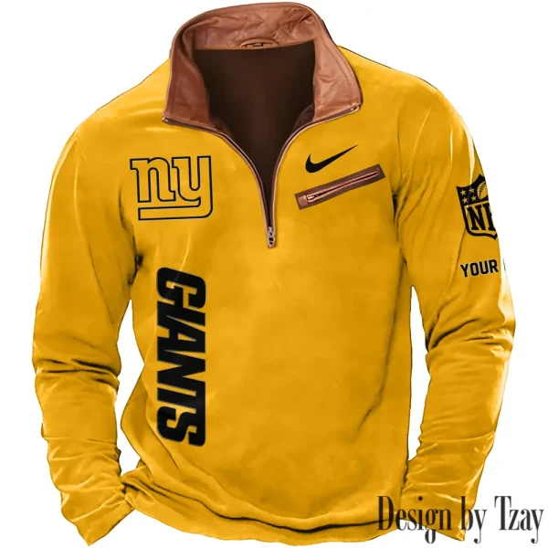 New York Giants New Polo Outdoor Casual Daily Streetwear Long Sleeve Turndown Zip SPTZSW088 - Image 5