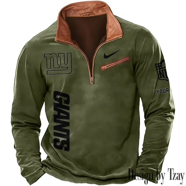 New York Giants New Polo Outdoor Casual Daily Streetwear Long Sleeve Turndown Zip SPTZSW088 - Image 7
