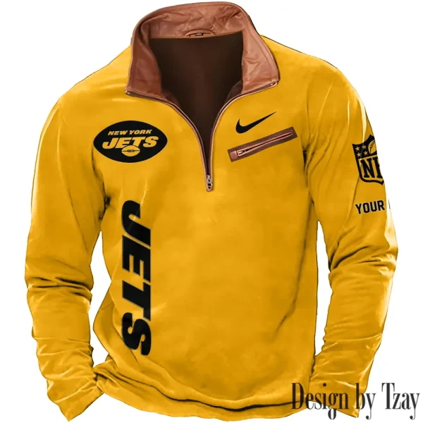 New York Jets New Polo Outdoor Casual Daily Streetwear Long Sleeve Turndown Zip SPTZSW089 - Image 2