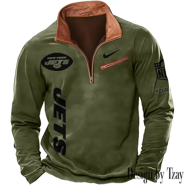 New York Jets New Polo Outdoor Casual Daily Streetwear Long Sleeve Turndown Zip SPTZSW089 - Image 4