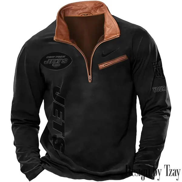 New York Jets New Polo Outdoor Casual Daily Streetwear Long Sleeve Turndown Zip SPTZSW089 - Image 5