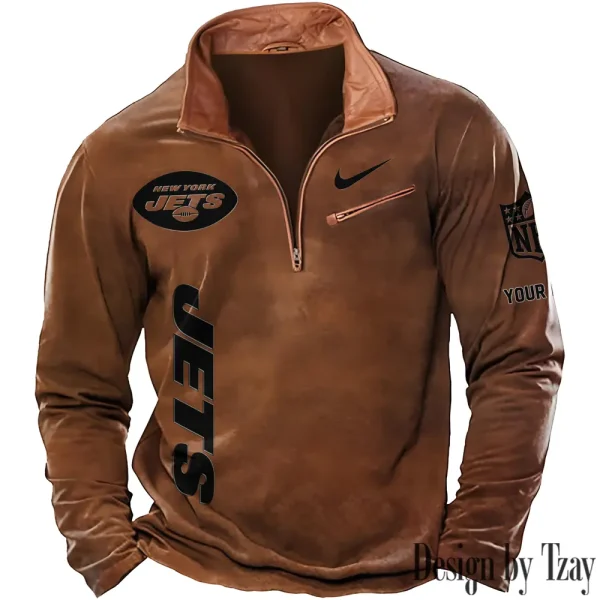 New York Jets New Polo Outdoor Casual Daily Streetwear Long Sleeve Turndown Zip SPTZSW089 - Image 7