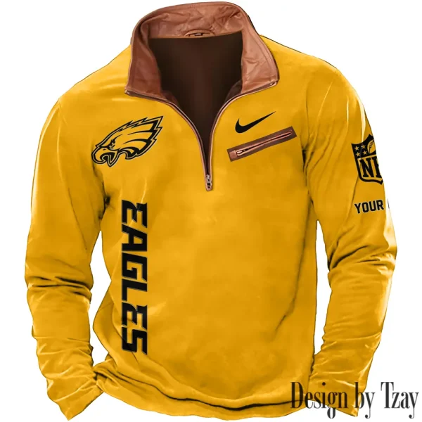Philadelphia Eagles New Polo Outdoor Casual Daily Streetwear Long Sleeve Turndown Zip SPTZSW090 - Image 4