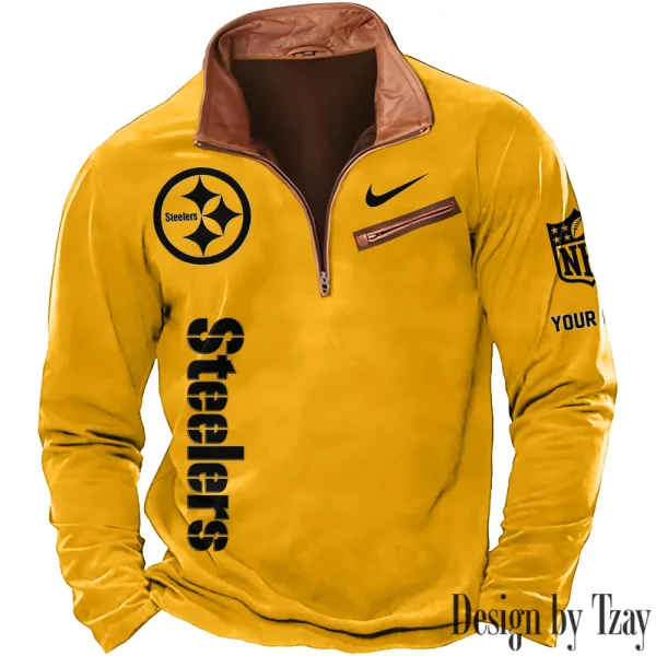 Pittsburgh Steelers New Polo Outdoor Casual Daily Streetwear Long Sleeve Turndown Zip SPTZSW091 - Image 5