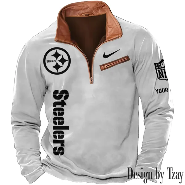 Pittsburgh Steelers New Polo Outdoor Casual Daily Streetwear Long Sleeve Turndown Zip SPTZSW091