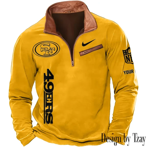 San Francisco 49ers New Polo Outdoor Casual Daily Streetwear Long Sleeve Turndown Zip SPTZSW092 - Image 5