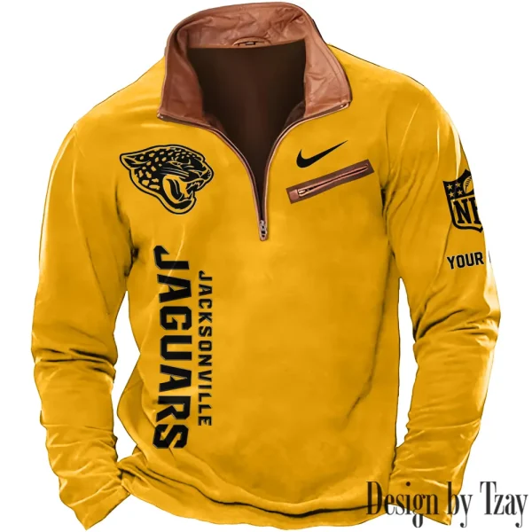Jacksonville Jaguars New Polo Outdoor Casual Daily Streetwear Long Sleeve Turndown Zip SPTZSW079 - Image 5