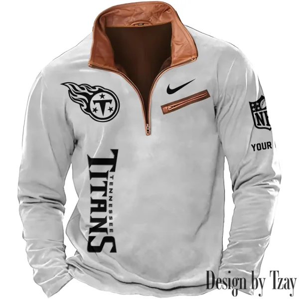 Tennessee Titans New Polo Outdoor Casual Daily Streetwear Long Sleeve Turndown Zip SPTZSW095 - Image 3