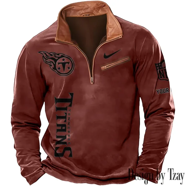 Tennessee Titans New Polo Outdoor Casual Daily Streetwear Long Sleeve Turndown Zip SPTZSW095 - Image 7