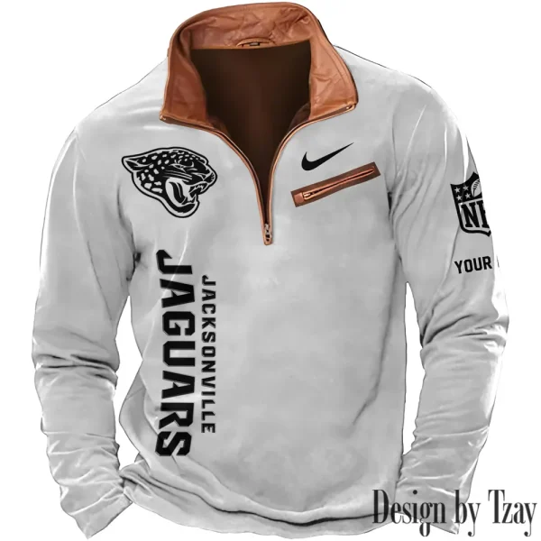 Jacksonville Jaguars New Polo Outdoor Casual Daily Streetwear Long Sleeve Turndown Zip SPTZSW079 - Image 7