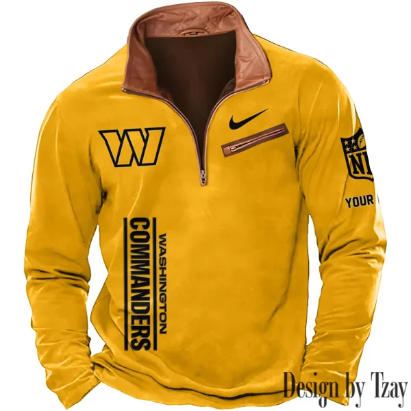 Washington Commanders New Polo Outdoor Casual Daily Streetwear Long Sleeve Turndown Zip SPTZSW096 - Image 2