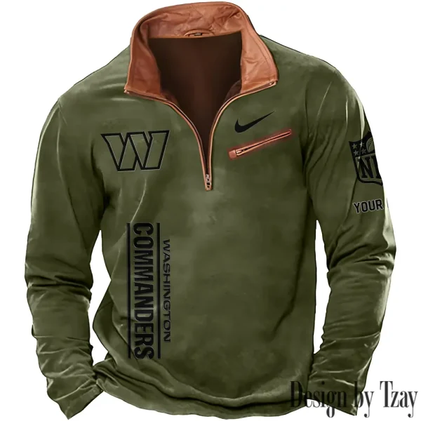 Washington Commanders New Polo Outdoor Casual Daily Streetwear Long Sleeve Turndown Zip SPTZSW096 - Image 3
