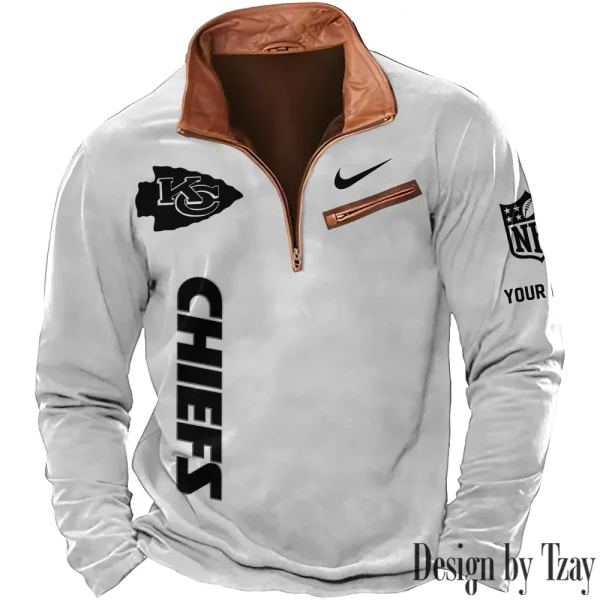 Kansas City Chiefs New Polo Outdoor Casual Daily Streetwear Long Sleeve Turndown Zip SPTZSW080 - Image 2