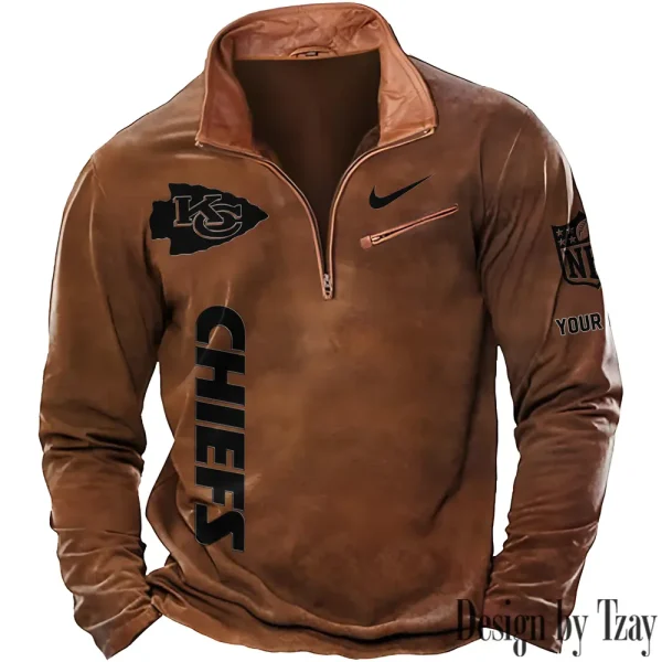 Kansas City Chiefs New Polo Outdoor Casual Daily Streetwear Long Sleeve Turndown Zip SPTZSW080 - Image 3