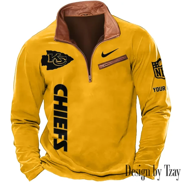 Kansas City Chiefs New Polo Outdoor Casual Daily Streetwear Long Sleeve Turndown Zip SPTZSW080 - Image 4