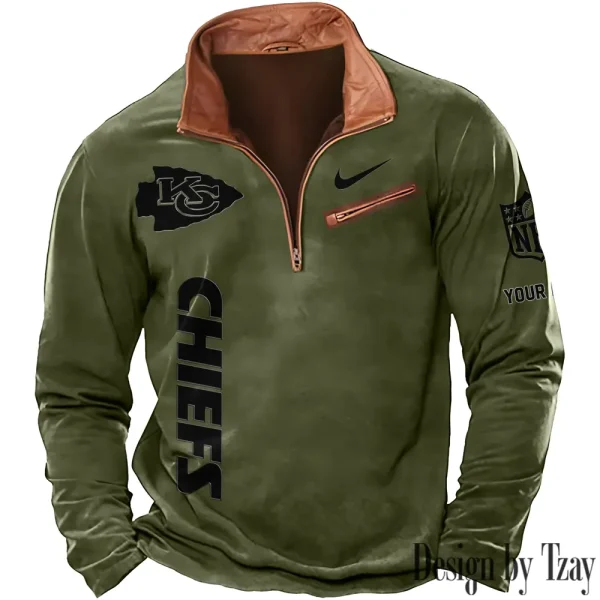 Kansas City Chiefs New Polo Outdoor Casual Daily Streetwear Long Sleeve Turndown Zip SPTZSW080 - Image 6