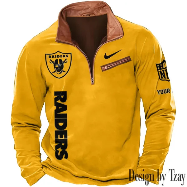 Las Vegas Raiders New Polo Outdoor Casual Daily Streetwear Long Sleeve Turndown Zip SPTZSW081 - Image 4